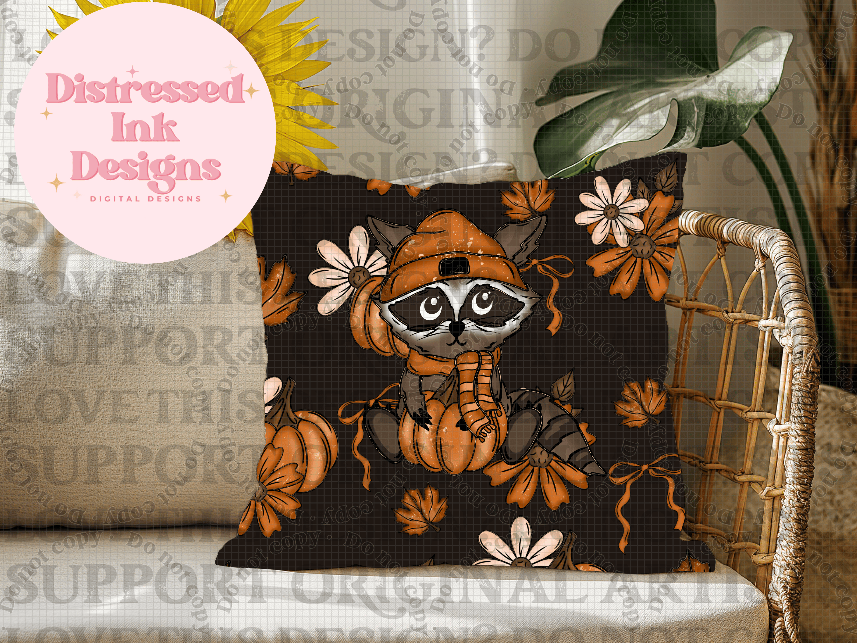 Fall Raccoon Patterns Seamless Fall Raccoon Pattern Black