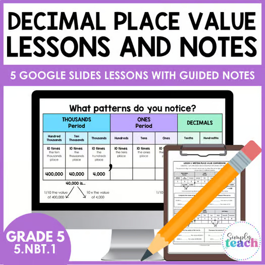 Place Value Lessons and Guided Notes  Decimals  5th Grade Math  5.NBT.1