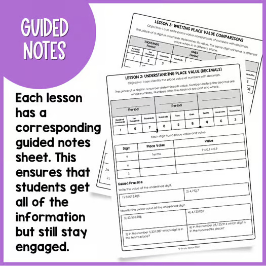 Place Value Lessons and Guided Notes  Decimals  5th Grade Math  5.NBT.1