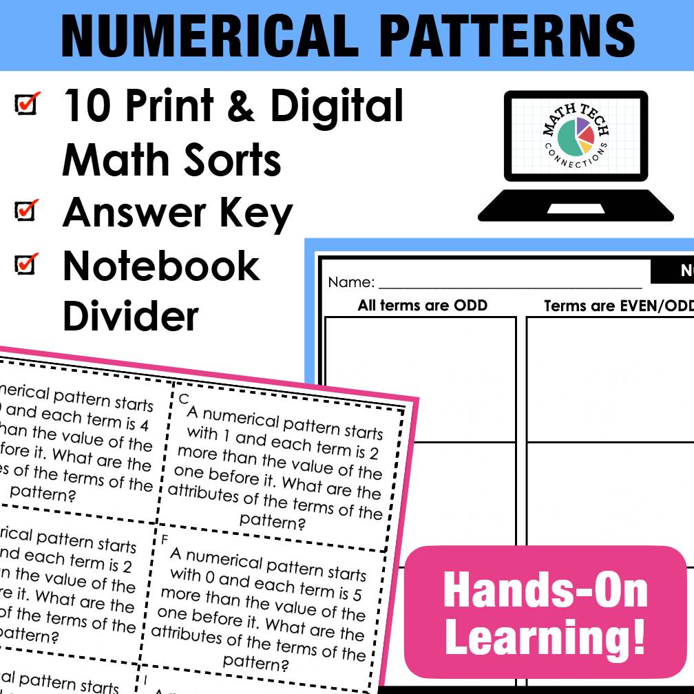 5th Grade Math Review Worksheets: Numerical Patterns Print & Digital Math Sorts