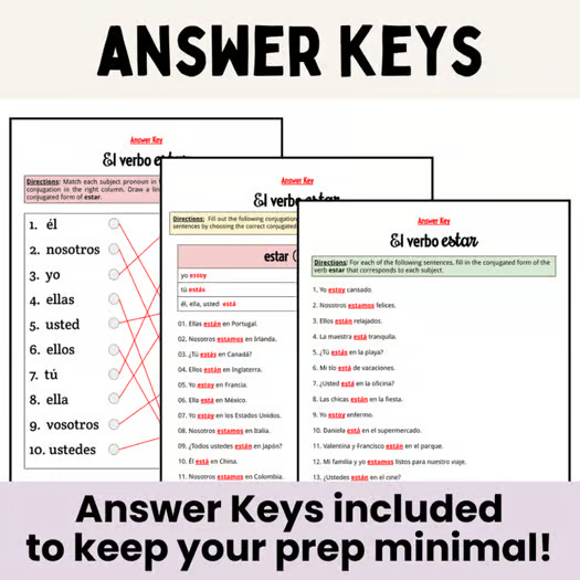 Spanish Verb ESTAR - Practice Worksheets - Grammar & Conjugation