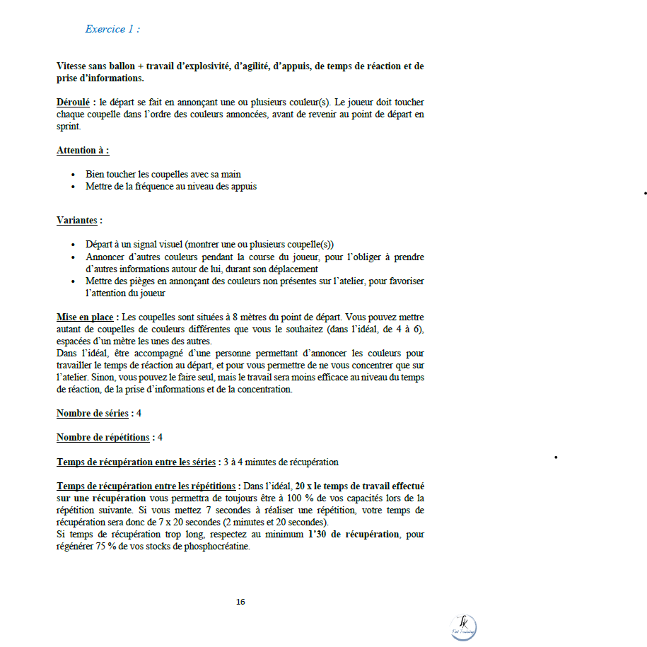 Description dun exercice de vitesse au football