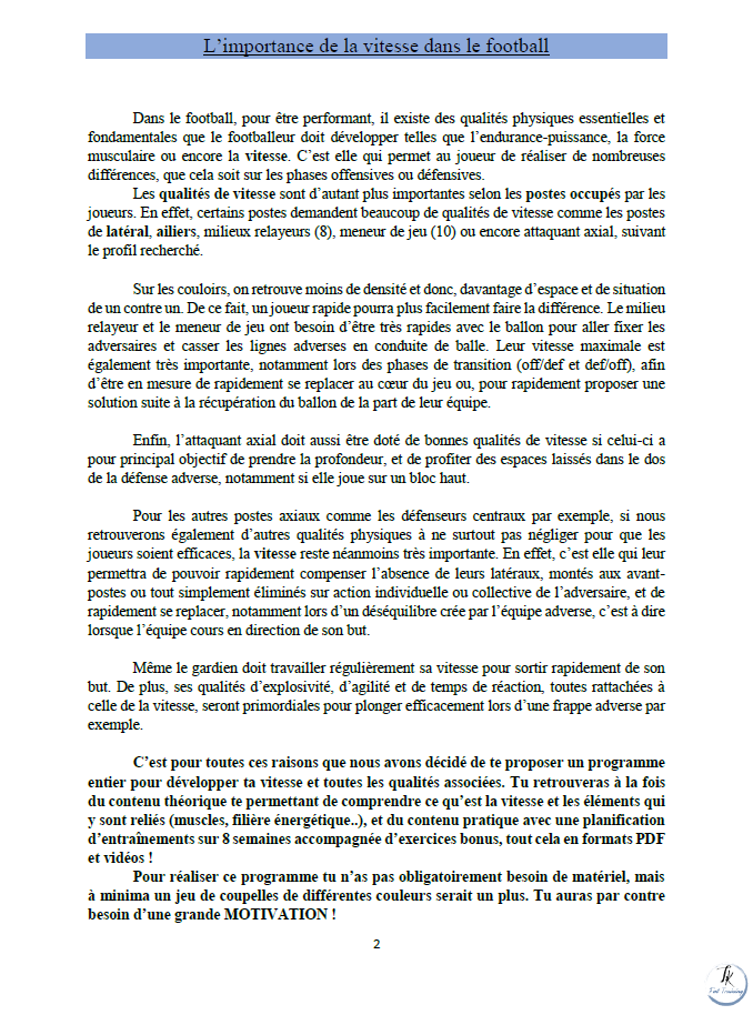 Limportance de la vitesse et ses dérivés dans le football