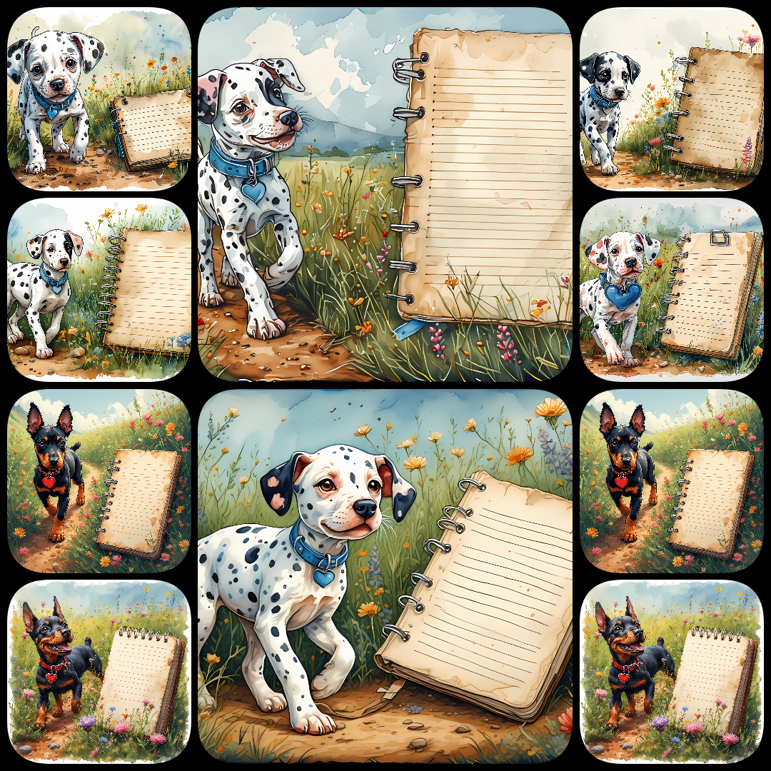 dog clipart PNG, dog stationery PNG, printable dog art, high res dog images, junk journal dog images, dog scrapbook PNGs, cute dog illustrations, digital dog clipart, dog paper designs, sublimation dog art, DIY dog crafts, pet lover clipart, dog PNG bundl