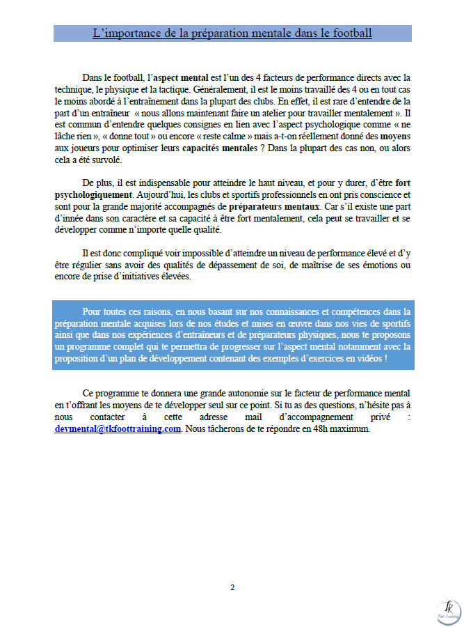 Importance de la préparation mentale au football et du préparateur mental, gestion du stress de lanxiété, relaxation, jouer sous pression