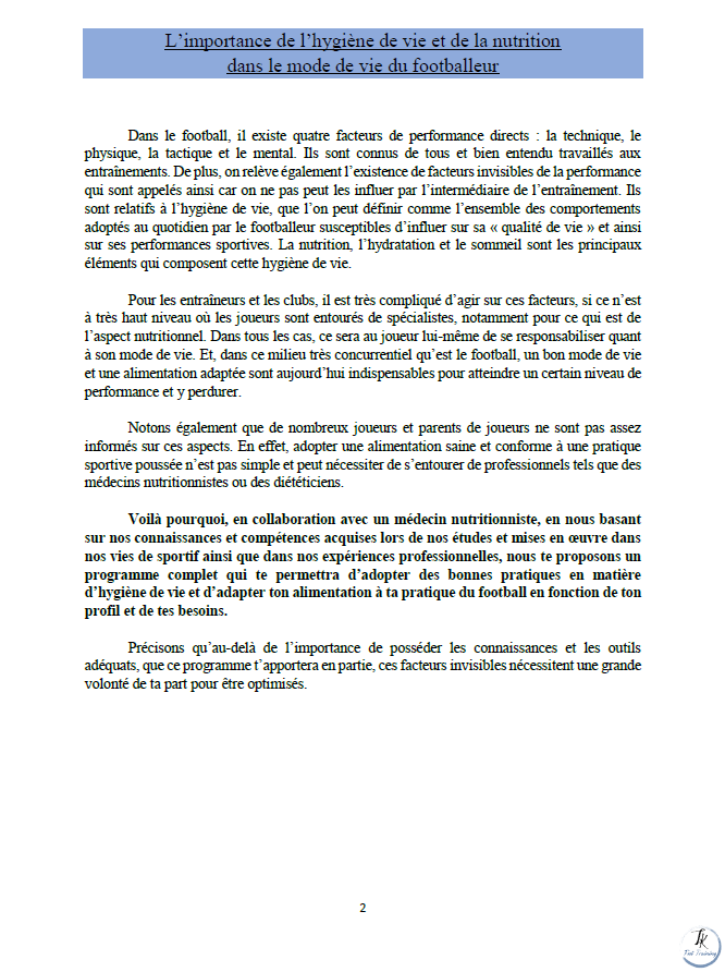 Limportance de lhygiène de vie et de la nutrition pour la performance au football