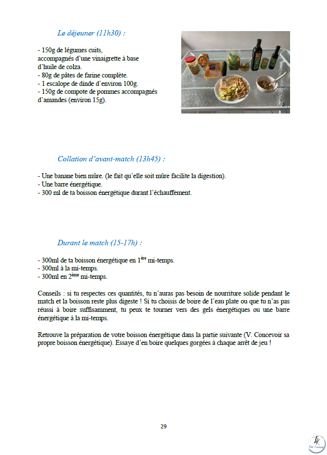 exemple de nutrition pour une journée de match