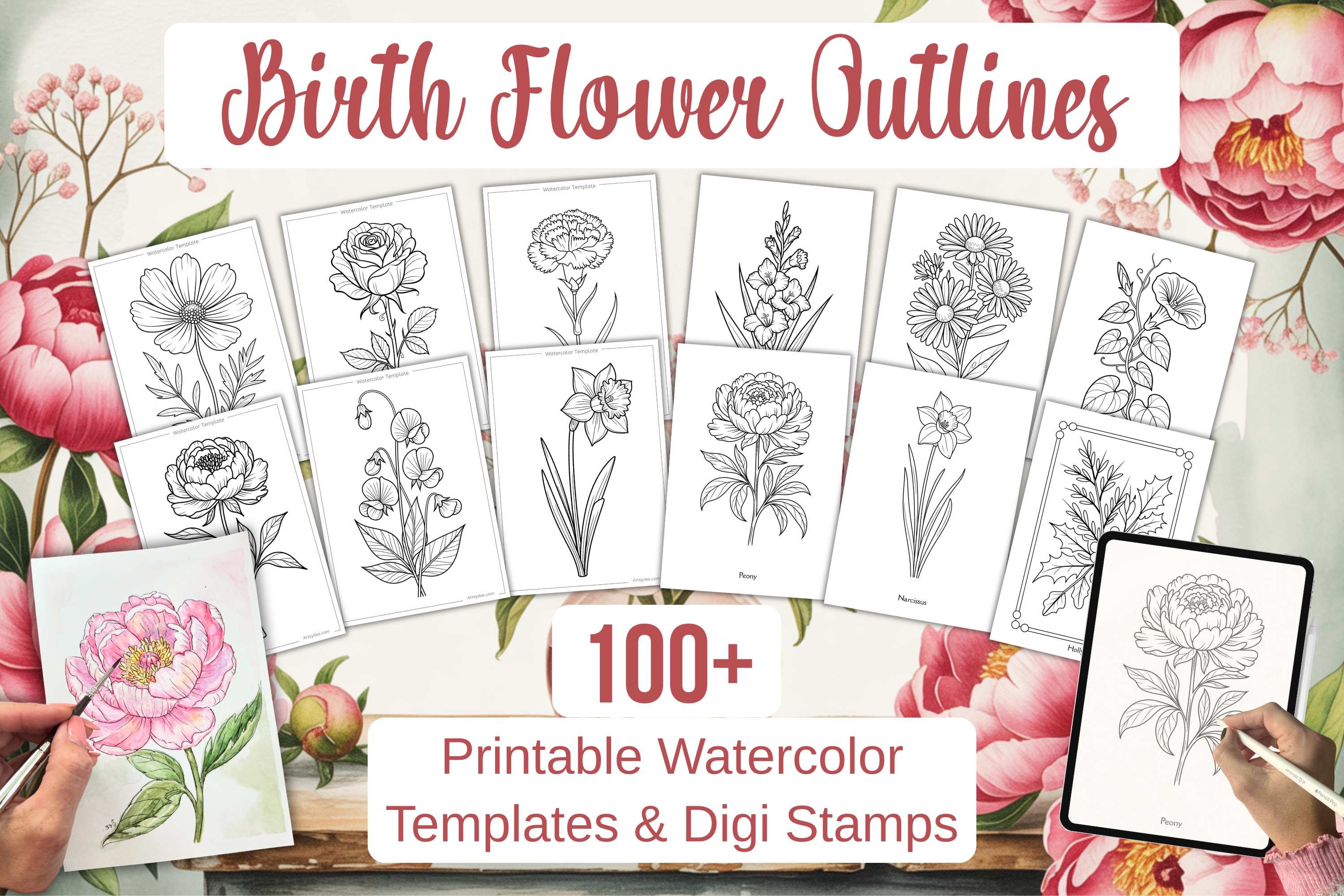 Birth Flowers &mdash; Digital Stamps & Watercolour Templates
