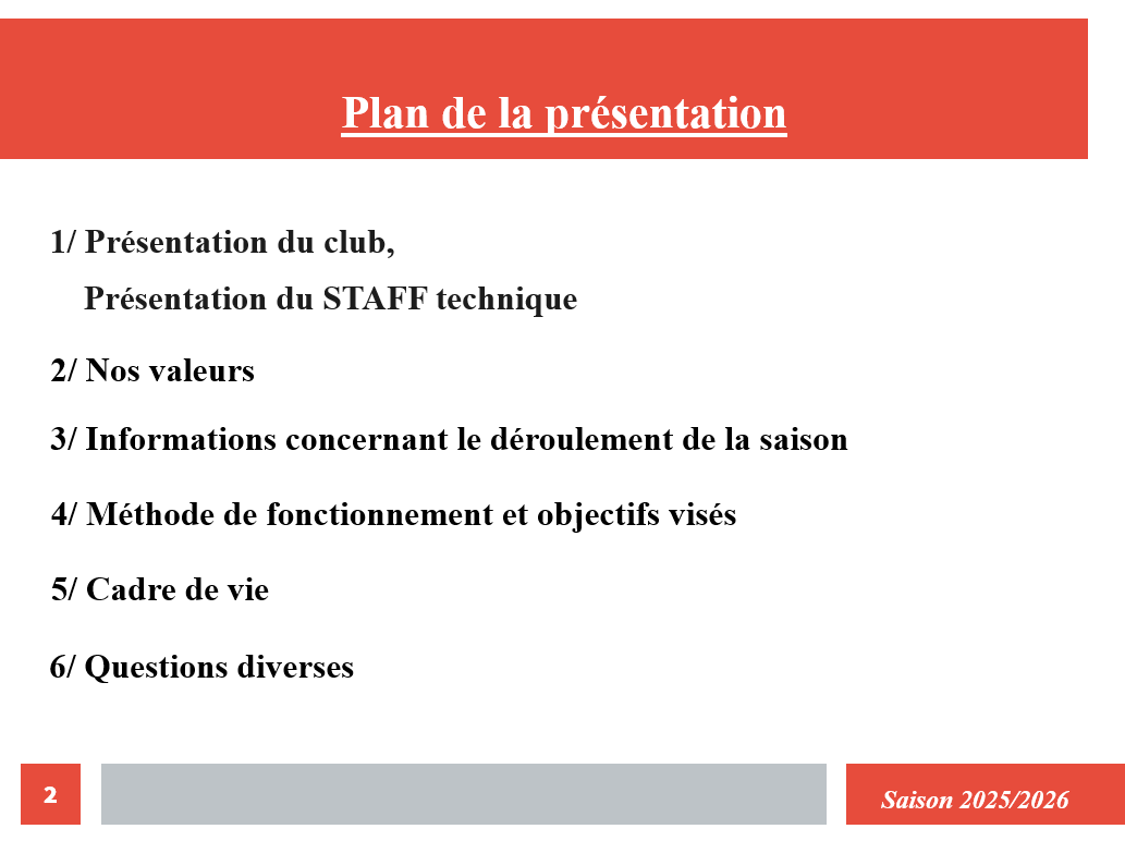 Présentation davant saison pré remplie pour réunion davant saison