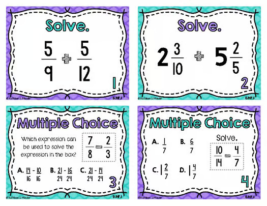 5.NF.1 Task Cards Add & Subtract Unlike Fractions and Mixed Numbers
