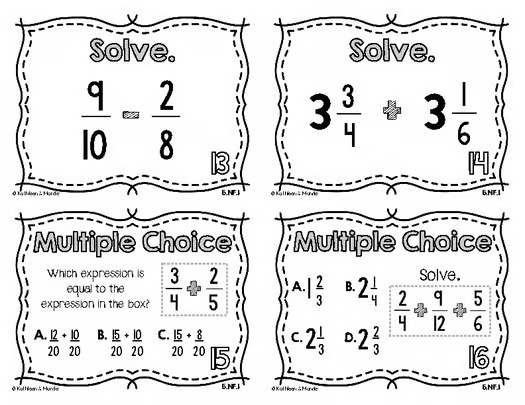 5.NF.1 Task Cards Add & Subtract Unlike Fractions and Mixed Numbers