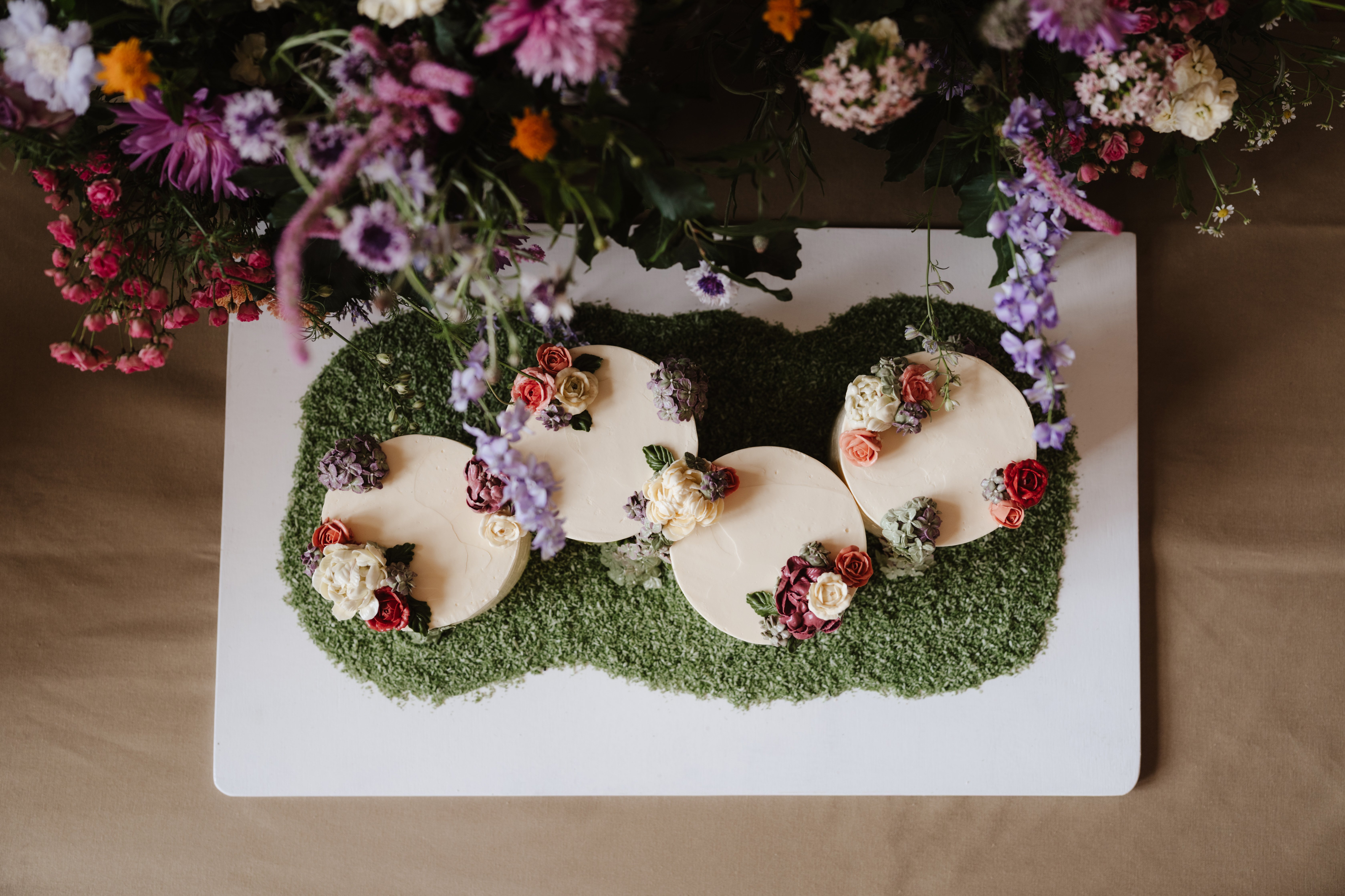 tablescape with flower cake