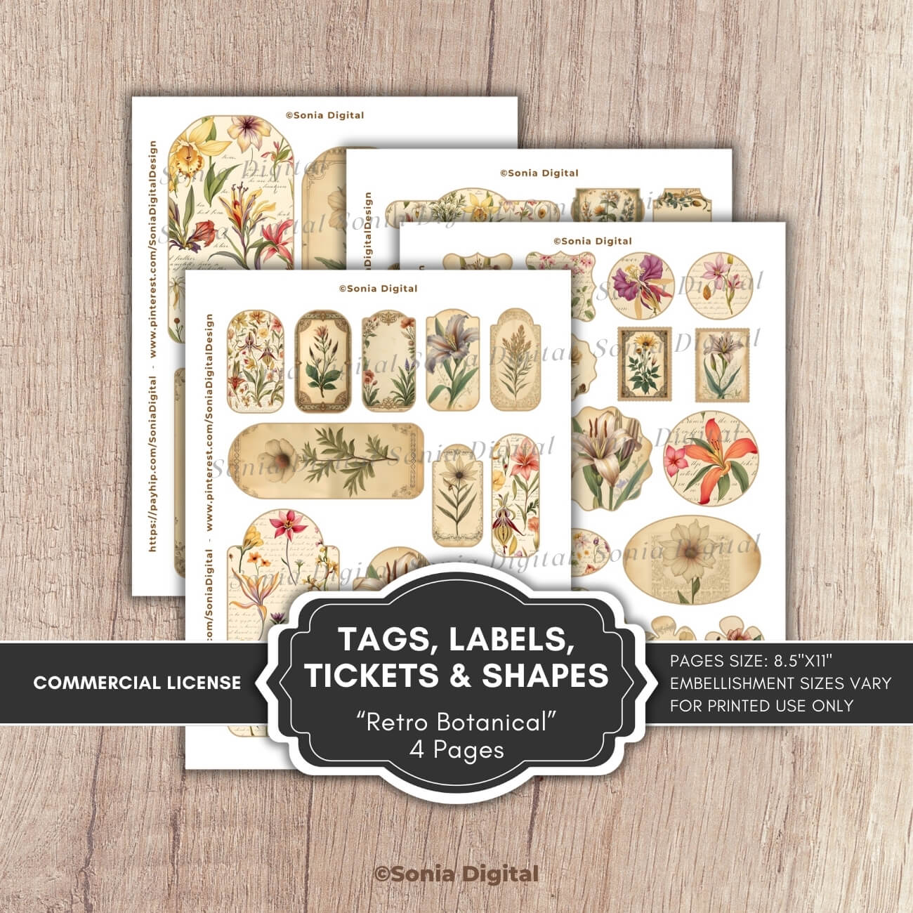 “Retro Botanical” Tags-Labels-Tickets-Shapes, Scrapbooking & Art ...