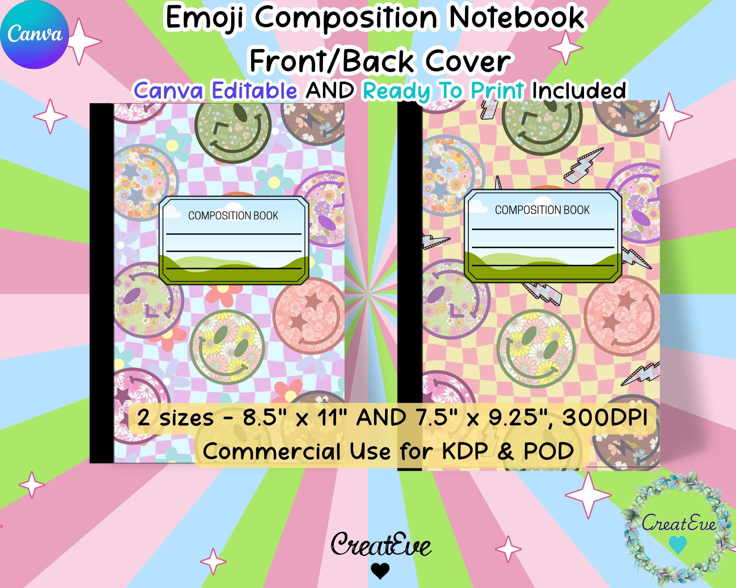 Retro Emoji Composition Notebook Canva Editable & Ready To Print 2 ...