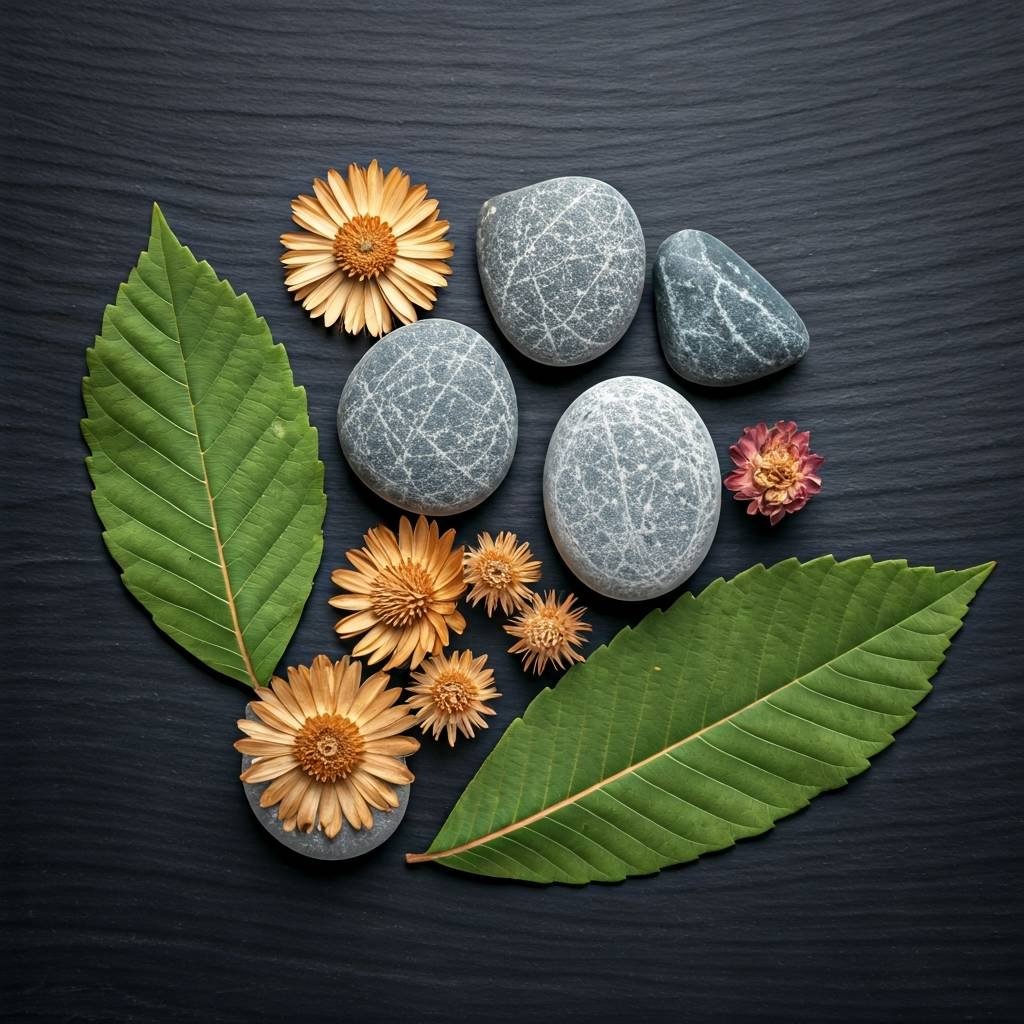 stones,leaves and dried flowers, diy boho home craft