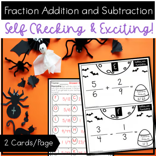 Halloween Scavenger Hunt Adding and Subtracting Fractions Activity 5th 6th Grade