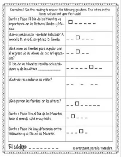 Dia de los Muertos Escape Room in Spanish for Day of the Dead digital and print