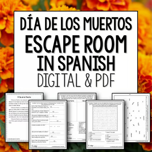 Dia de los Muertos Escape Room in Spanish for Day of the Dead digital and print