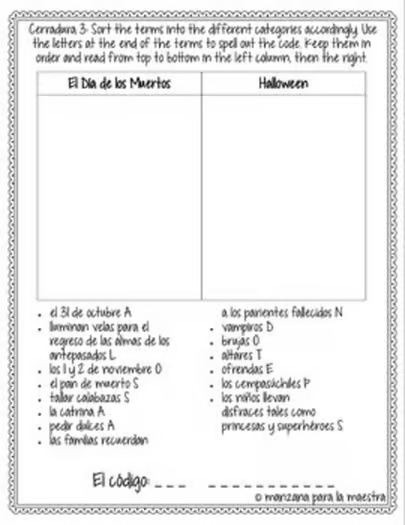 Dia de los Muertos Escape Room in Spanish for Day of the Dead digital and print