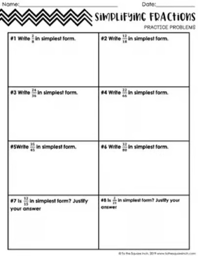 Simplifying Fractions Notes & Practice  + Interactive Notebook Pages