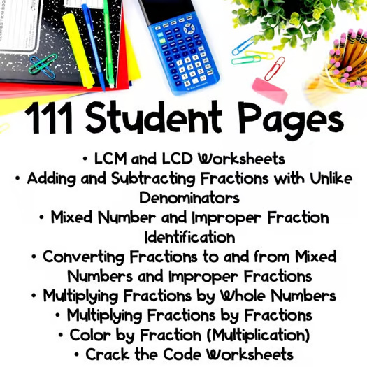 5th Grade Fraction Bundle w/ Improper Mixed Number LCD and Multiplying Fractions