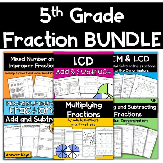 5th Grade Fraction Bundle w/ Improper Mixed Number LCD and Multiplying Fractions