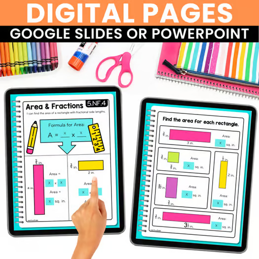 Math Interactive Notebook 5th Grade Fractions - Printable - Digital - Worksheets