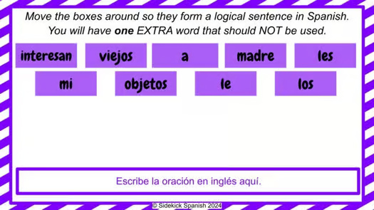 Verbs like Gustar in Spanish Sentence Scramble Digital Activity