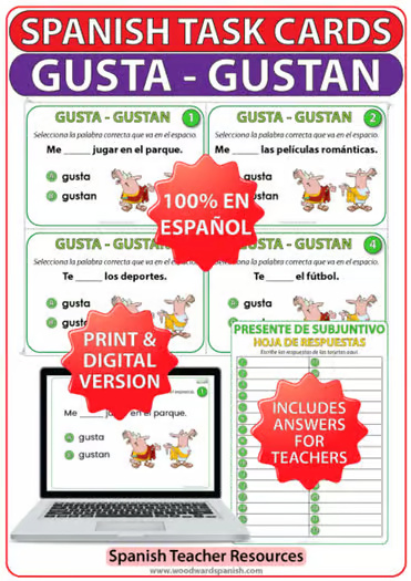 GUSTA vs. GUSTAN - Spanish Task Cards