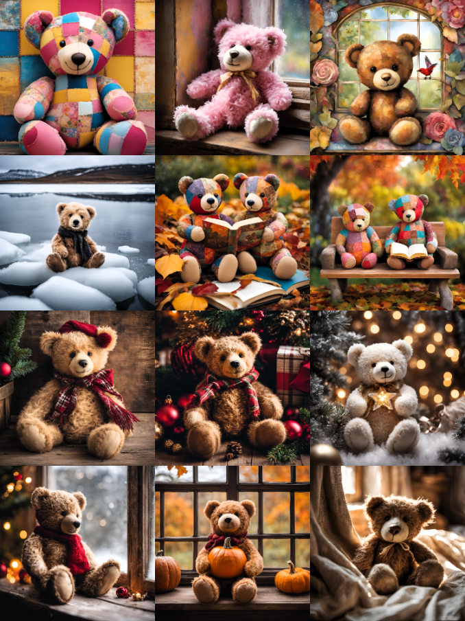 pack of 12 high-quality AI-generated teddy bear images