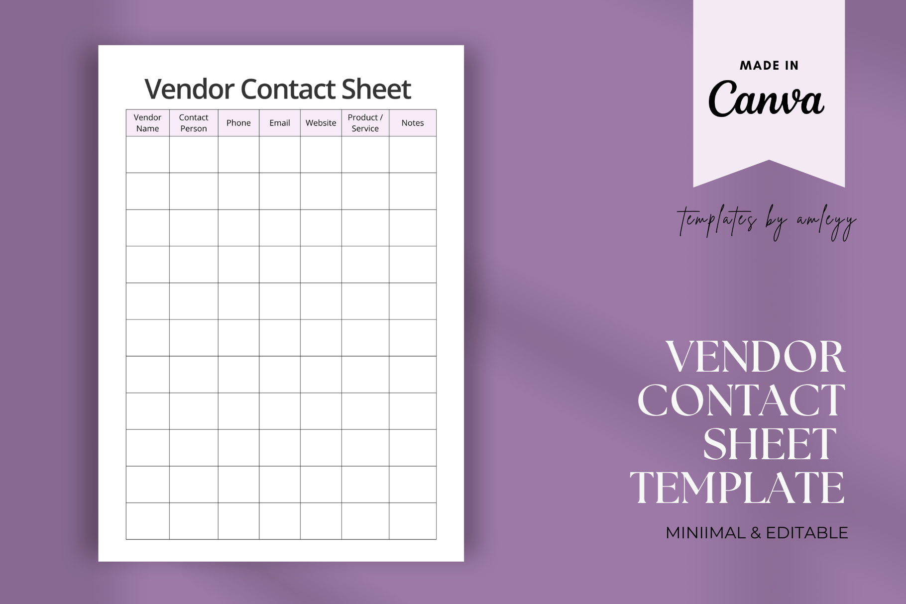 Vendor Contact Sheet Template - Payhip