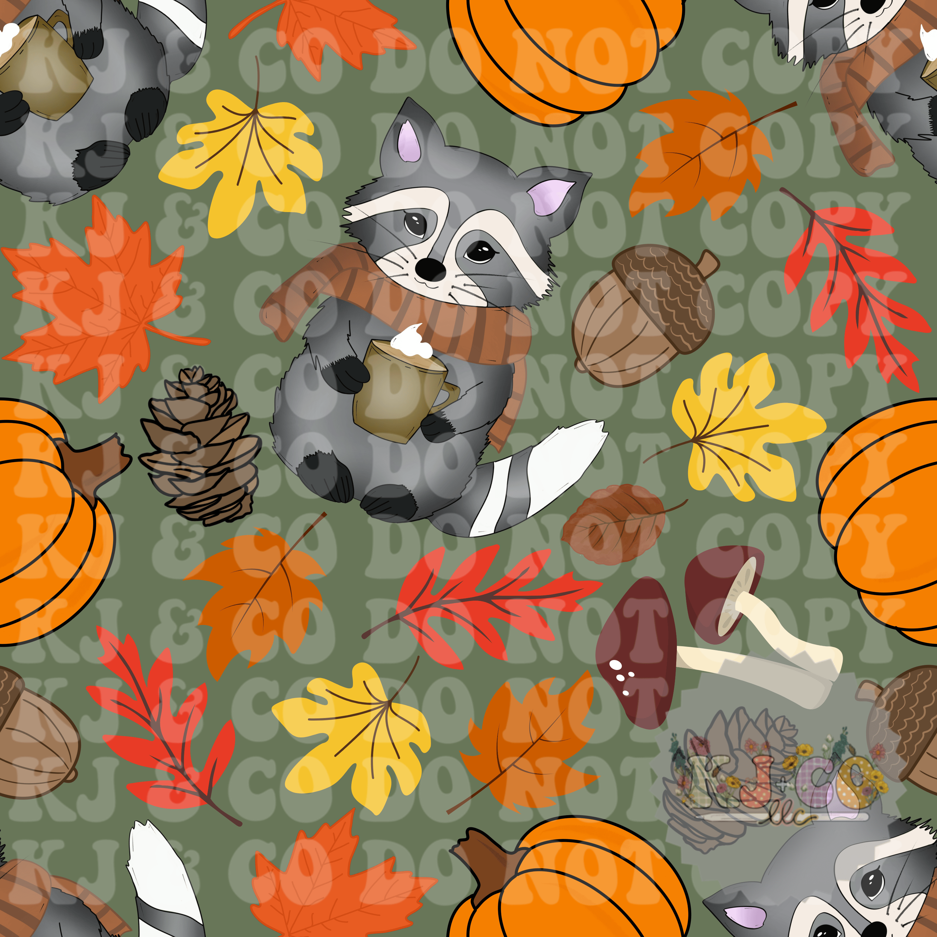Fall Raccoon Patterns Raccoon in Fall Seamless Files - Payhip