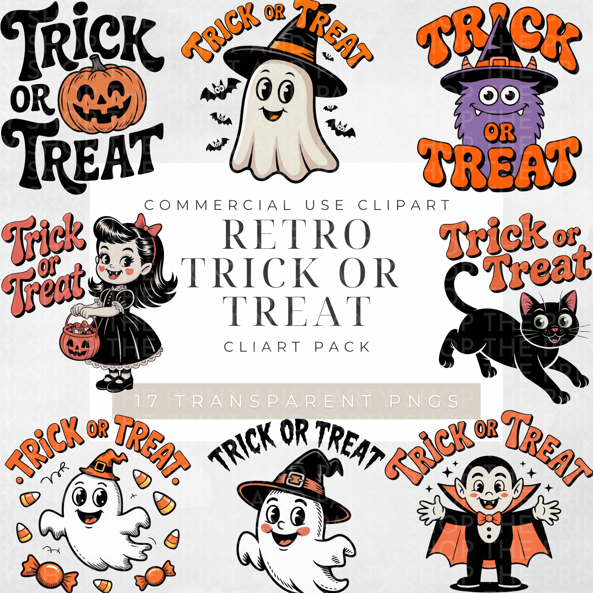 Retro Halloween Trick or Treat 17 bundle Images png halloween crafting ...
