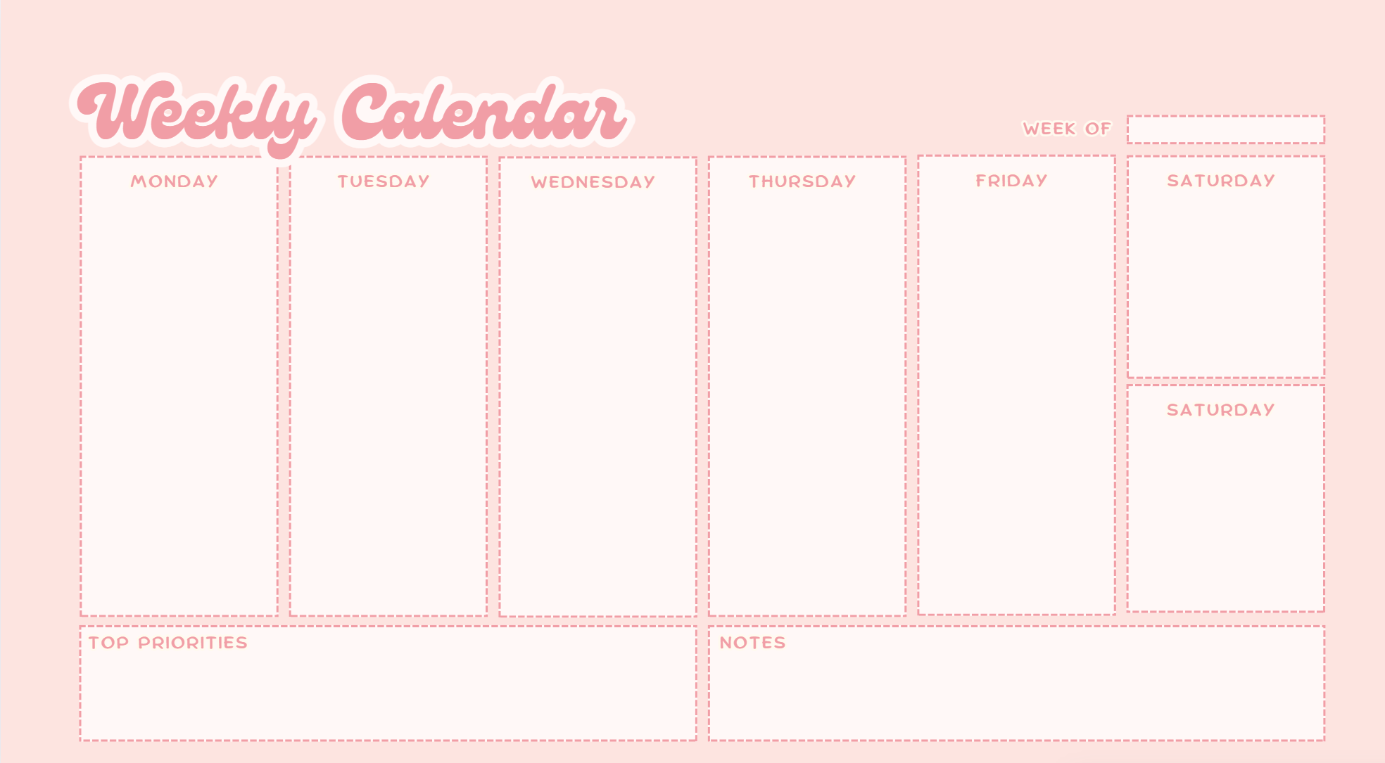 Pink and White Simple Weekly Planner Calendar - Payhip