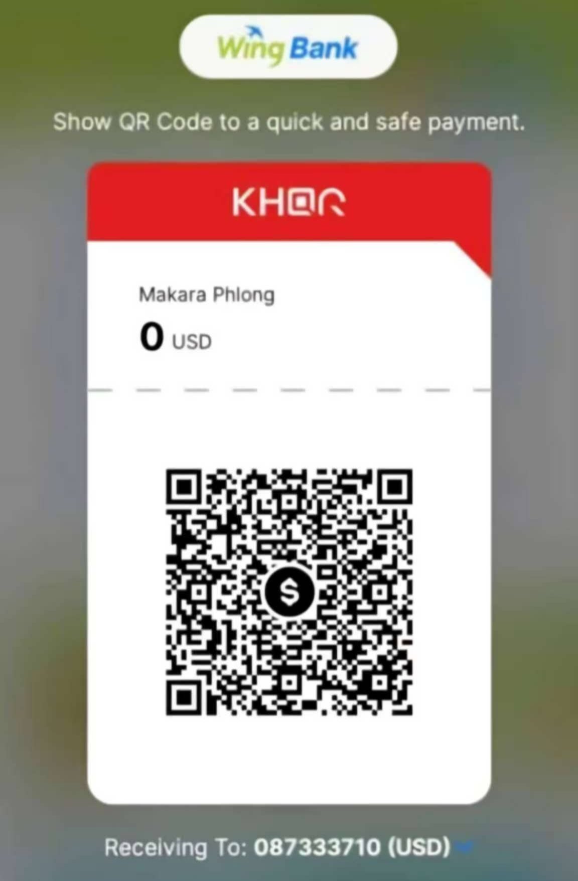 Payment Wing Bank QR Code