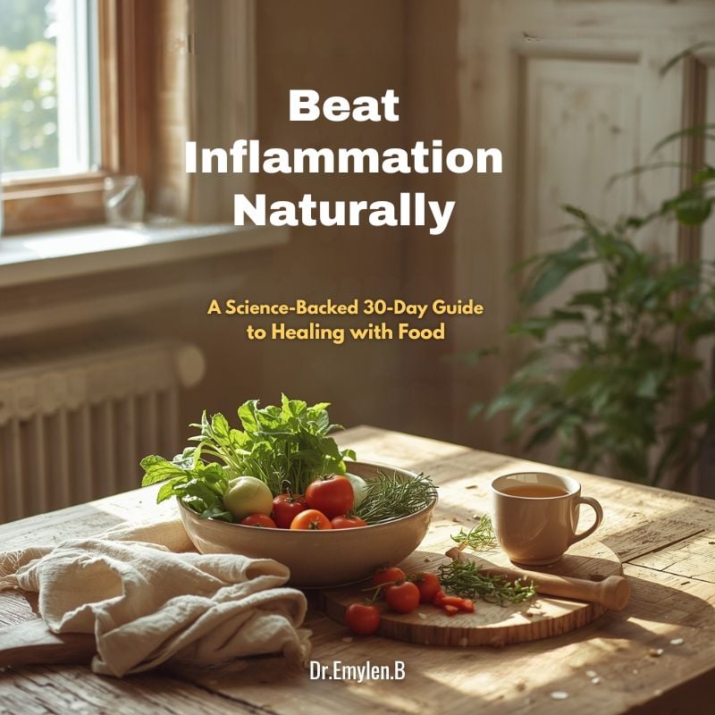 Ebook cover titled Beat Inflammation Naturally – a holistic health guide to reduce chronic inflammation with natural remedies, ti-inflammatory foods, and lifestyle tips.an