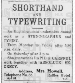 1905 Ad for Shorthand typist that inspired Harriet Gordon