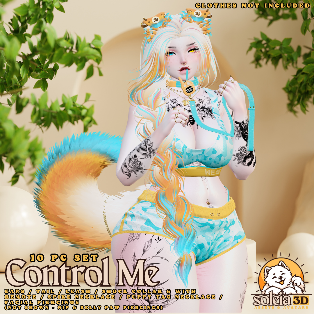 Control Me - 10pc Dog/Puppy Girl set! (Ears / Tail / Leash / Shock Collar & with remote / Spike Necklace / Puppy Tag Necklace / Multiple Piercings)