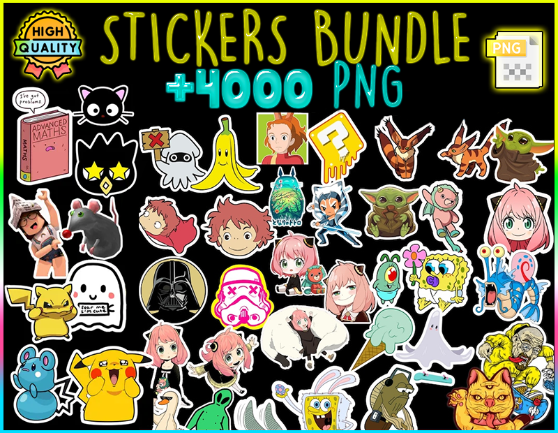 sticker bundle png designs paquete de pegatinas diseños vector png full color anime kawaii