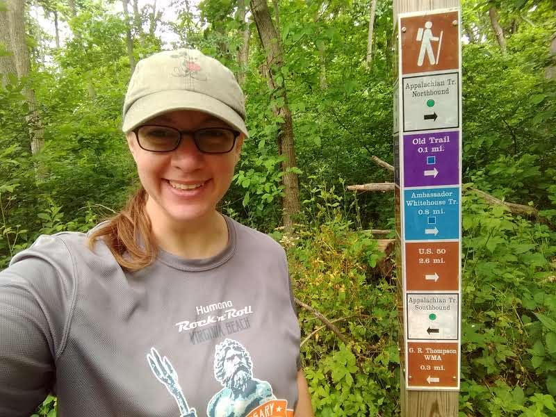 An image of the author in the wild standing beside a sign post marking the intersection of several trails