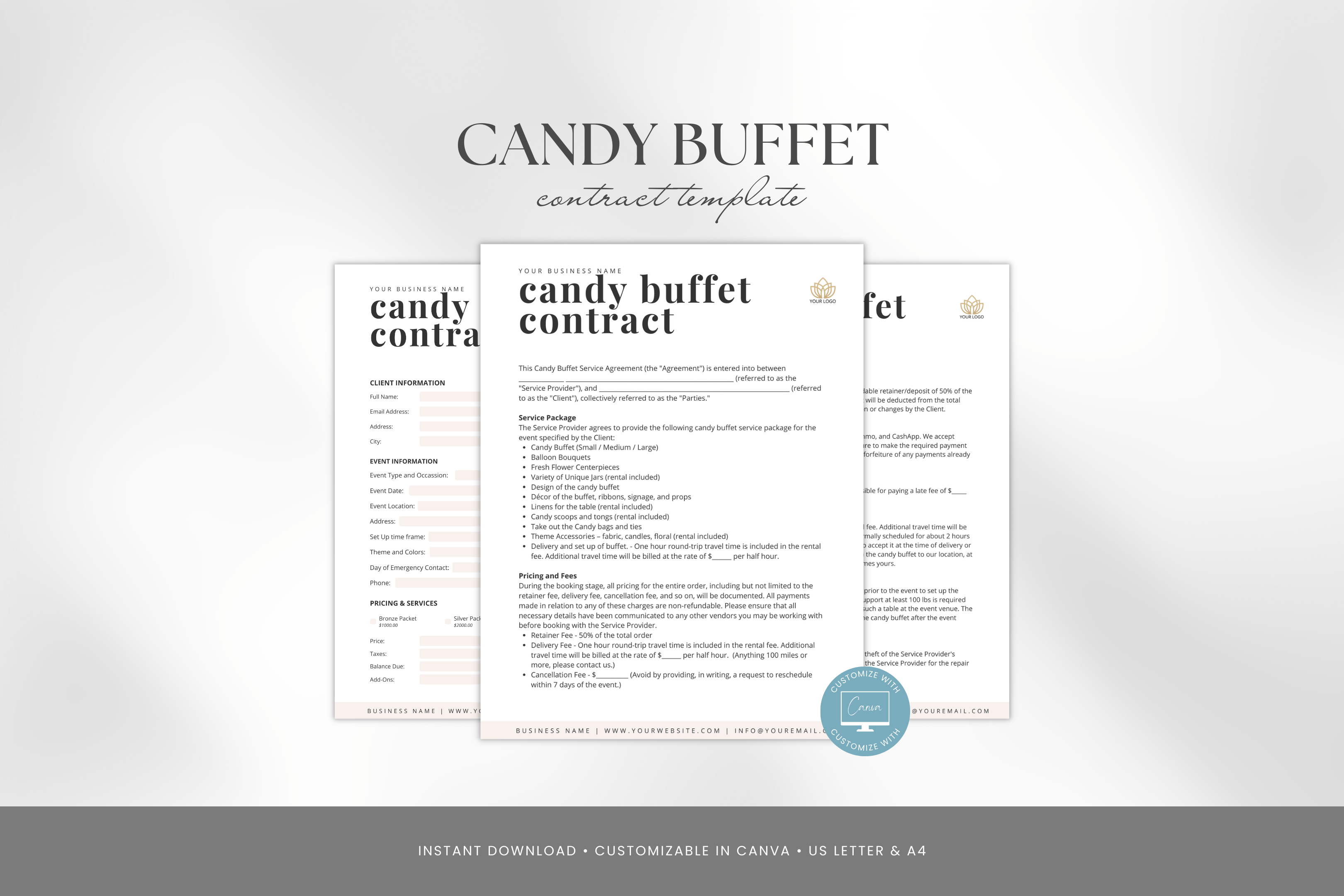 Candy Buffet Contract Template, Catering Business Forms, Editable ...