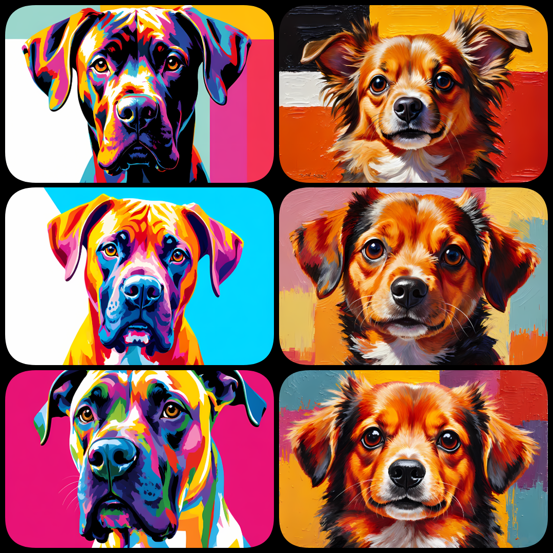 Pop Art dog art, colorful dog illustrations, dog PNGs, high-quality clipart, digital dog art, printable dog clipart, dog breeds art bundle, vibrant dog illustrations, Saint Bernard PNG, Labrador digital art, Poodle clipart, dog design resources, DIY dog c