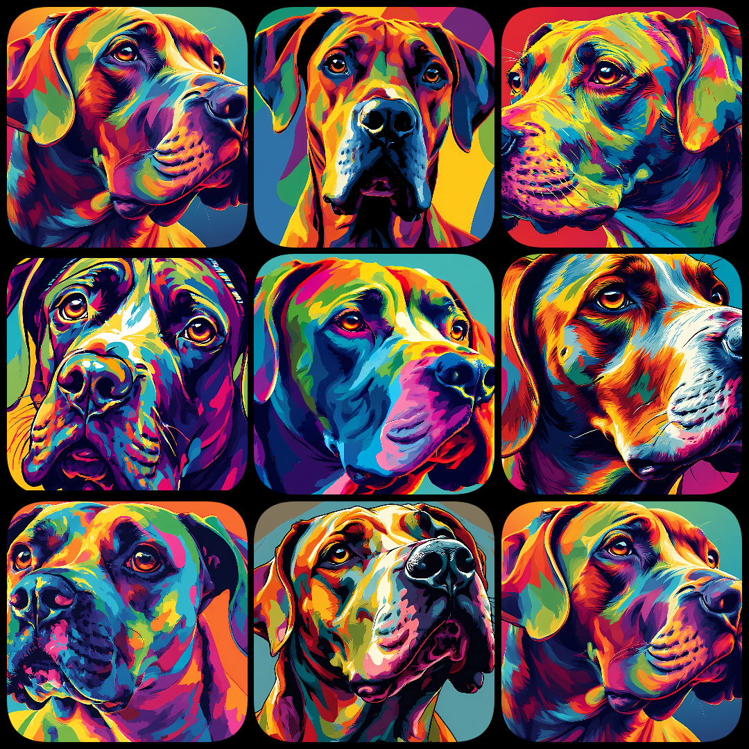 Pop Art dog art, colorful dog illustrations, dog PNGs, high-quality clipart, digital dog art, printable dog clipart, dog breeds art bundle, vibrant dog illustrations, Saint Bernard PNG, Labrador digital art, Poodle clipart, dog design resources, DIY dog c