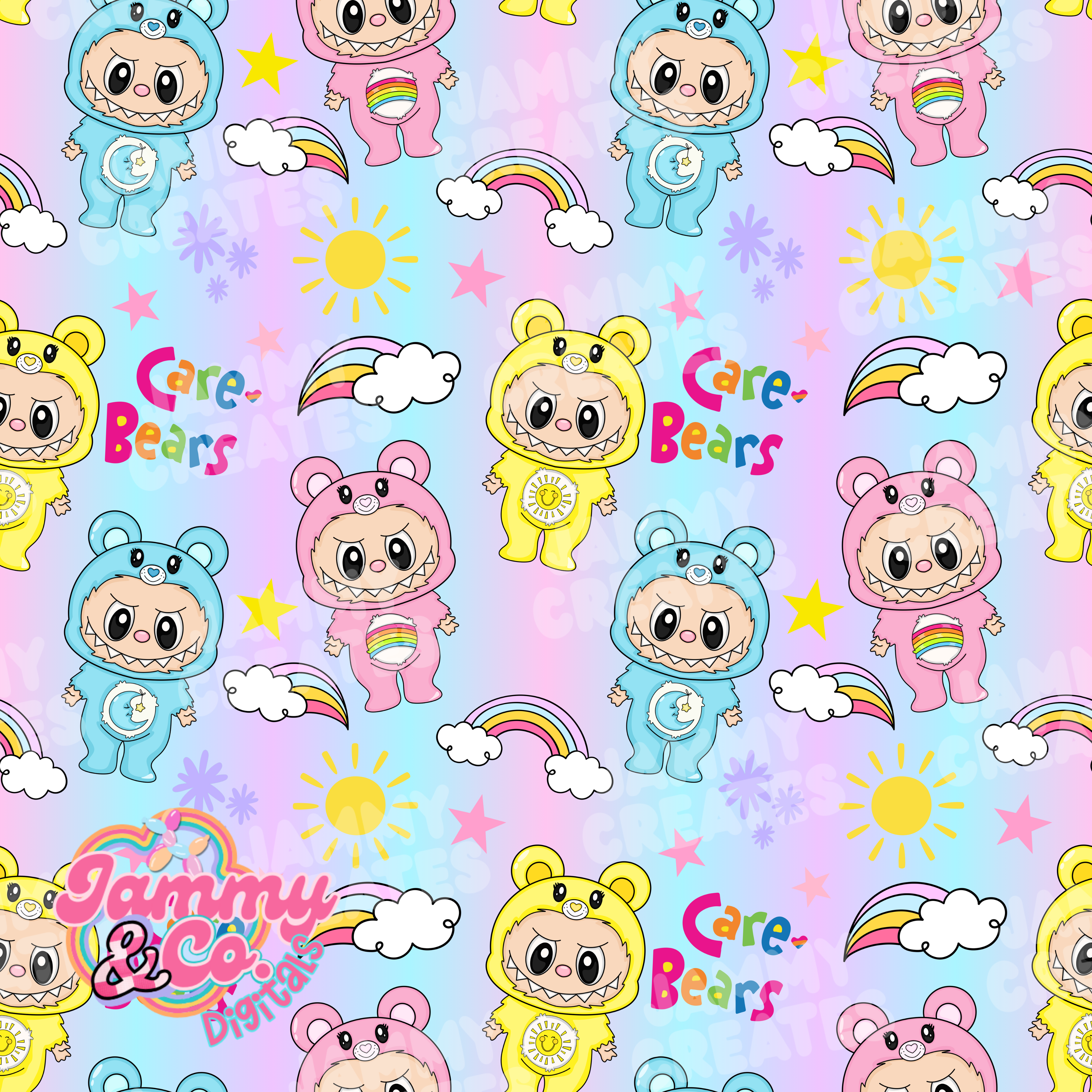 Labubu Seem Less Pattern Design Carebears Labubu Seamless - Payhip