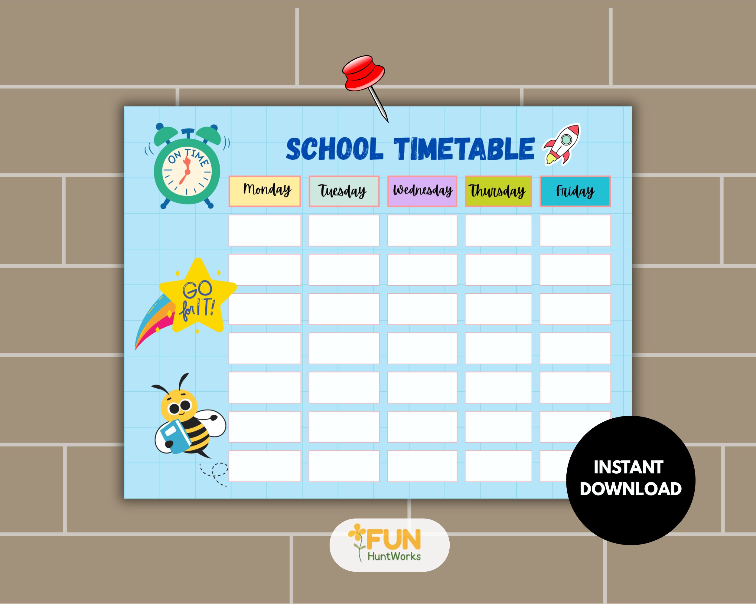 Printable School Timetable for Kids – Fun Blue Design | 11x8.5