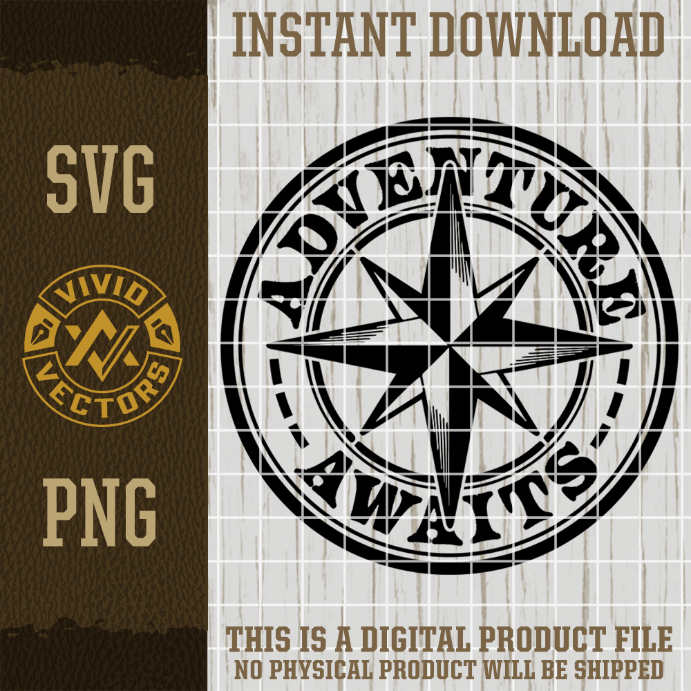 Adventure Awaits Compass Hiking SVG PNG