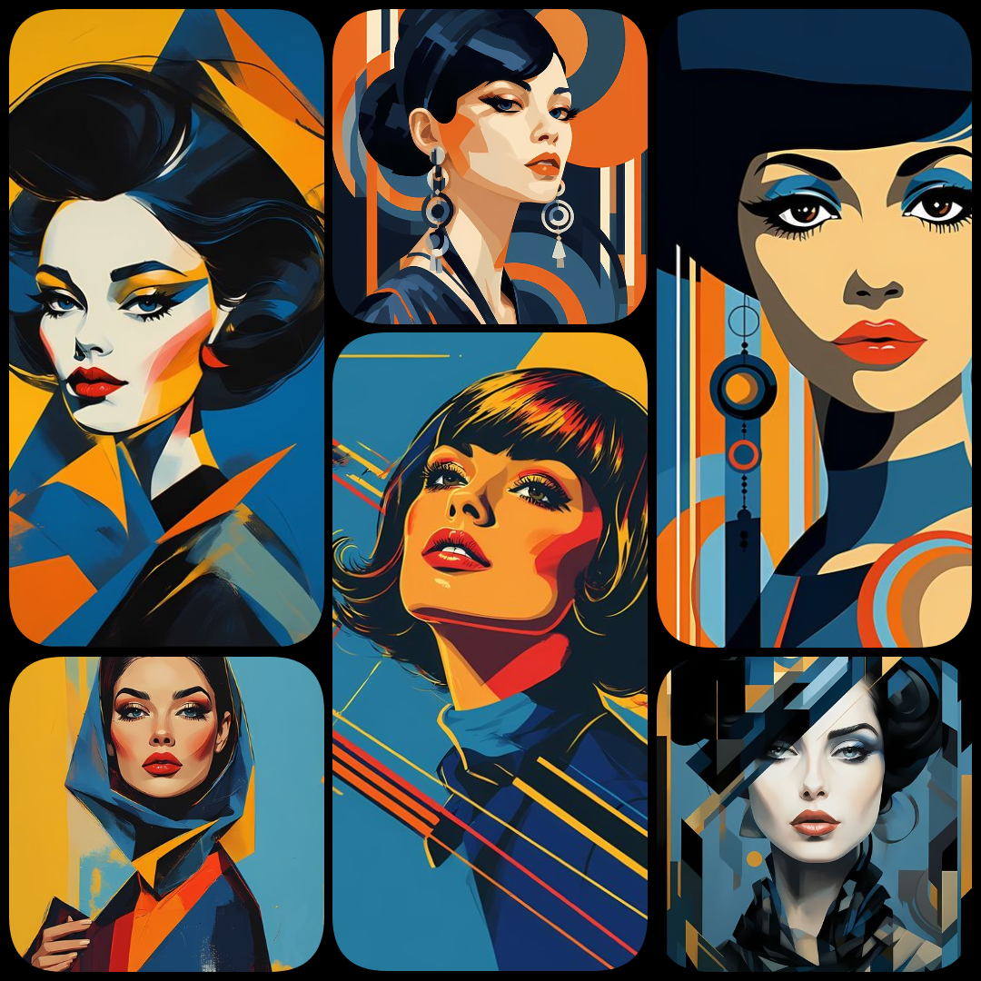 bold female art, vibrant women illustrations, abstract female portraits, geometric woman artwork, retro women prints, pop art women collection, art deco digital art, high resolution art prints, colorful modern female art, downloadable art bundle, aestheti