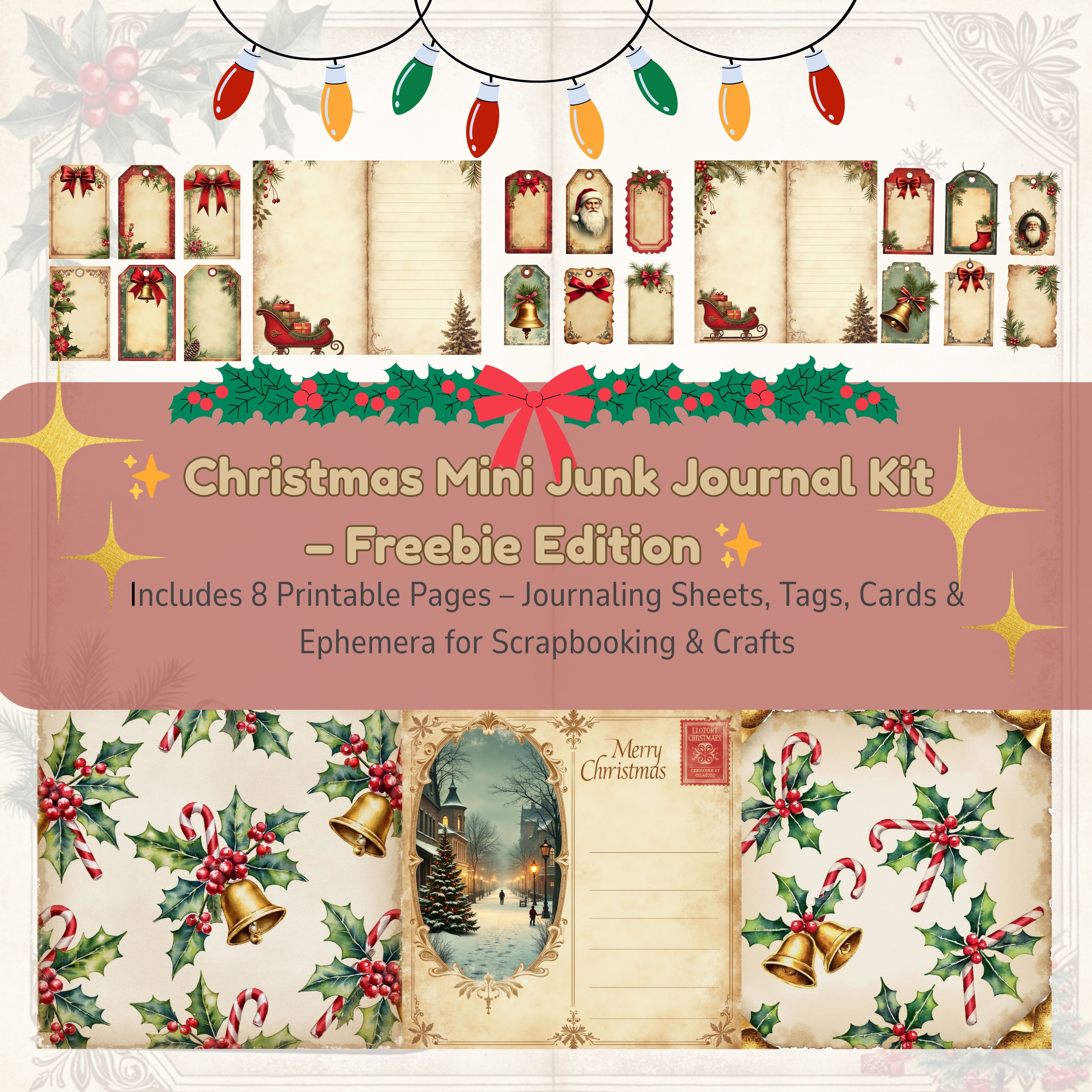 🎁 Free Christmas Junk Journal Kit – 8 Printable Pages for Scrapbooking ...