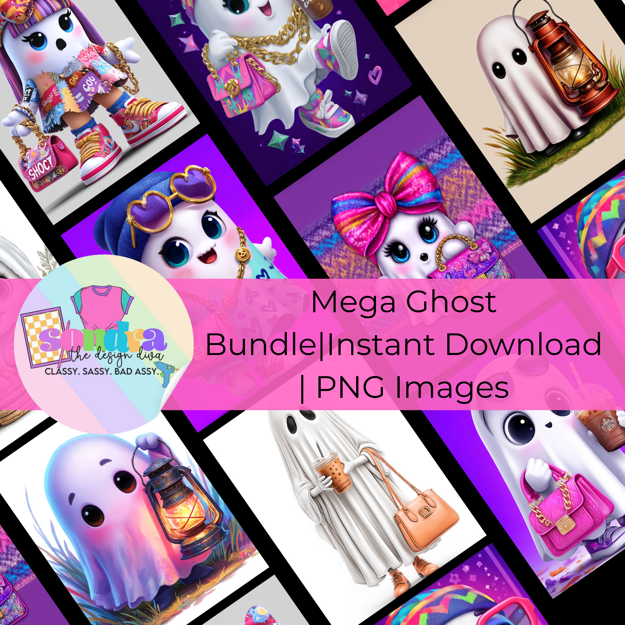 Boujie Ghost PNG Bundle | 21 Cute Halloween Ghost Clipart | Instant ...