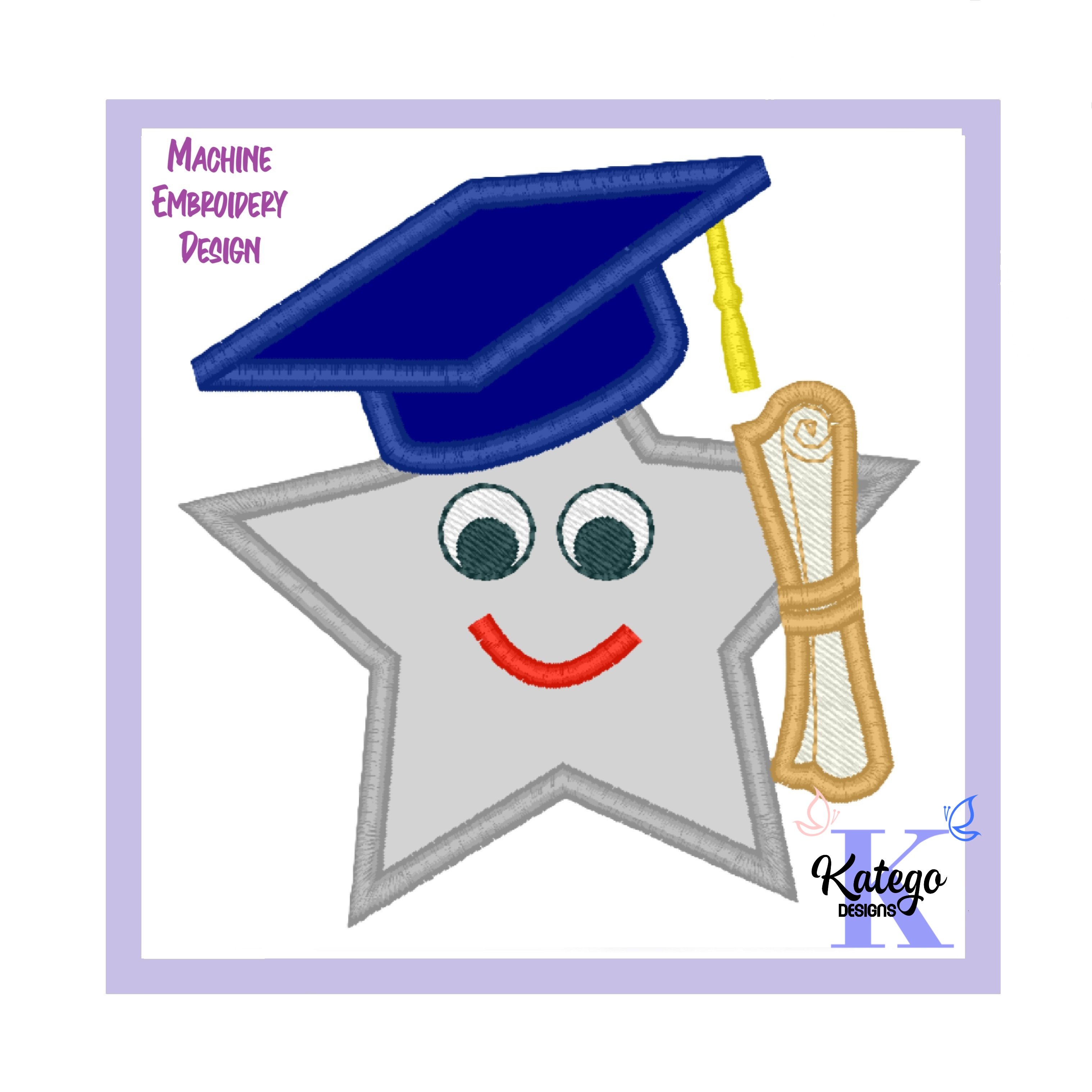 Vector Graduation Star Pattern Graduation Star with Diploma Embroidery Pattern - Payhip